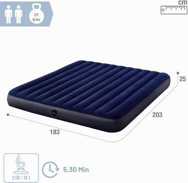 Повітряний матрац двоспільний Intex Dura-Beam Fiber-Tech (64758) для кемпінгу та гостей, 203 x 183 x 25 см, навантаження до 272 кг