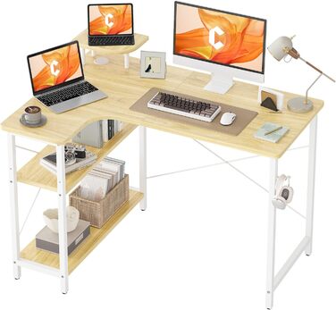 Комп'ютерний стіл CubiCubi L-подібний з полицями, 100 см, коричневий, для домашнього офісу, ігровий, для маленьких кімнат
