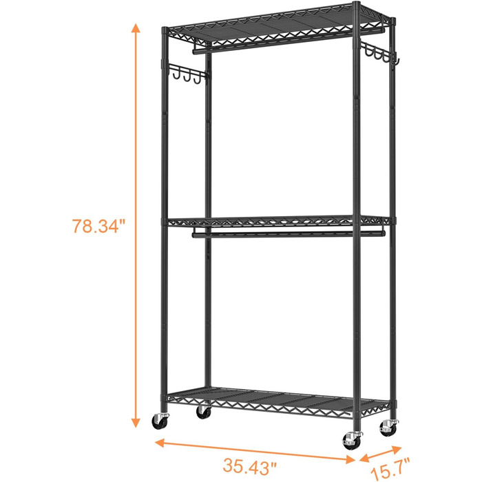 Clothes Rack, Clothes Rack, 4-Tier, Adjustable Closet Organizer System with Drawer | Double Rods | Side Hooks | Holds 445 lbs (Clothes Rack with 4 Drawers)