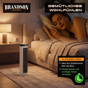 Тепловентилятор Brandson з дистанційним керуванням, 2000 Вт, функція обертання, ECO-режим, 2 рівні підігріву, захист від перегріву та перекидання, для кімнати, ванної та дитячої