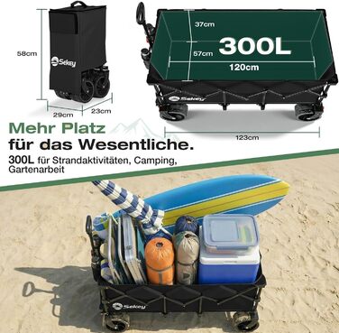 Вагон-тележка Sekey XXXL 300л, чорний. Складна, велика вантажопідйомність 200кг, широкі колеса для бездоріжжя, вантажопідйомність 200 кг.