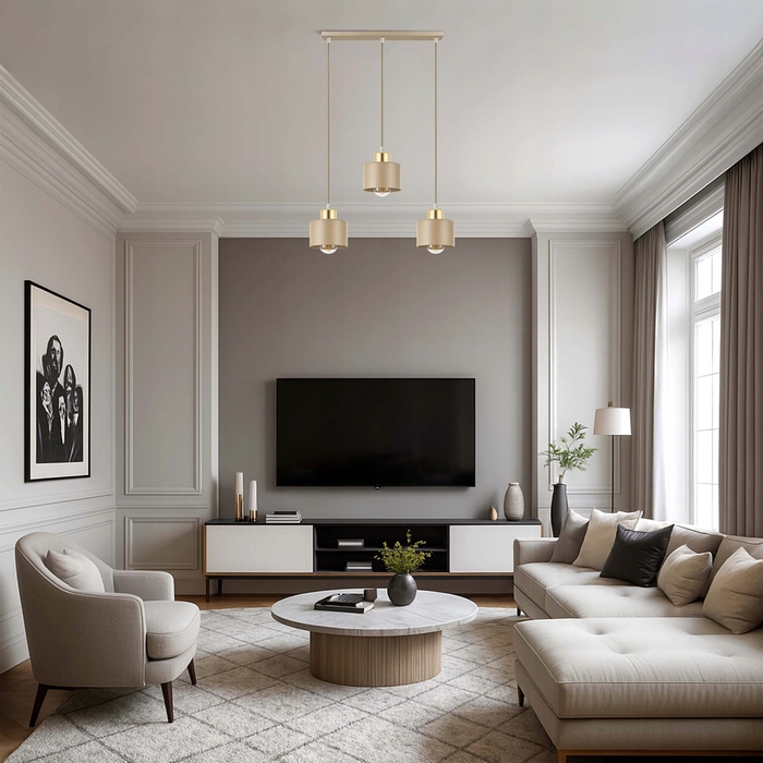 Підвісна люстра LEDLUX бежевий + золото, 3 точки освітлення, цоколь E27