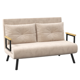 HOMCOM Sleeper Sofa, Recliner with Bed Function, Fold-Out Sofa, Back Cushion, Upholstered Sofa with Adjustable Backrest, Beige, 102 x 73 x 81 cm | Aosom