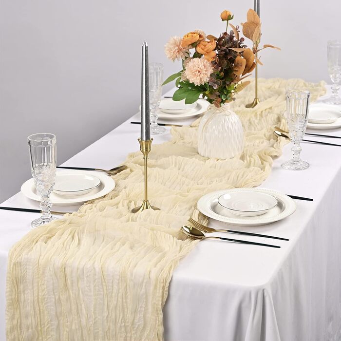 6Pack Beige Cheesecloth Table Runner, Rustic Gauze Table Runner, 90x300cm Cheesecloth Gauze Table Runner, Cheesecloth, Boho Table Runner for Wedding, Birthday, Party (Beige)