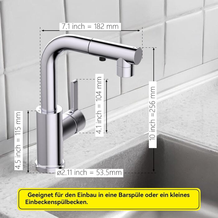 Кухонний змішувач SEAMENEY з висувною лійкою, поворотний 360°, з донним клапаном, хром, 3 режими, для кухні