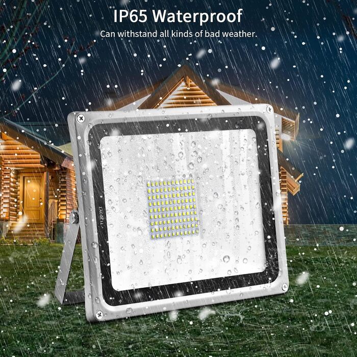 Набір з 2 LED прожекторів wowspeed 100W 10000Лм, холодне біле світло 6500K, будівельна лампа з кабелем 3м, IP66 водонепроникна, робочий прожектор зі штекером для майстерні та будмайданчика