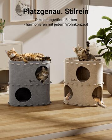 Кігтечка-будиночок для котів DownyPaws з фетру, 2-ярусна, 50 x 33 x 50 см, бежева