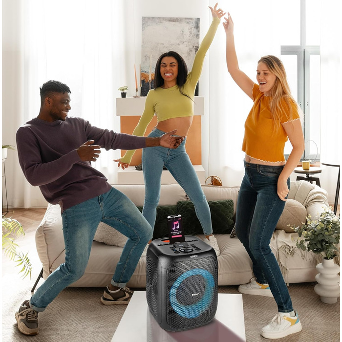 Reflexion PS09BT: Портативна Bluetooth-колонка для вечірок, DJ та караоке, 500 Вт, радіо UKW-PLL, світлодіодний ефект, мікрофон, акумулятор, чорний (PSX11BT)