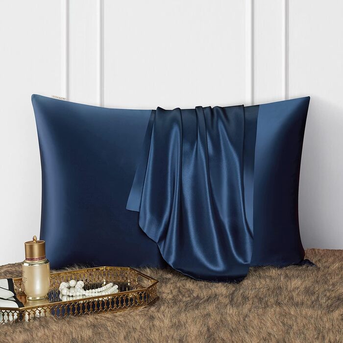 DISANGNI 100% Natural Mulberry Silk Pillowcase for Hair and Skin, Hidden Zipper Closure, 22 Momme, Both Sides, Real Silk, 1 Piece (Blue, 2 Pack, Standard Size 50.8 x 66 cm)