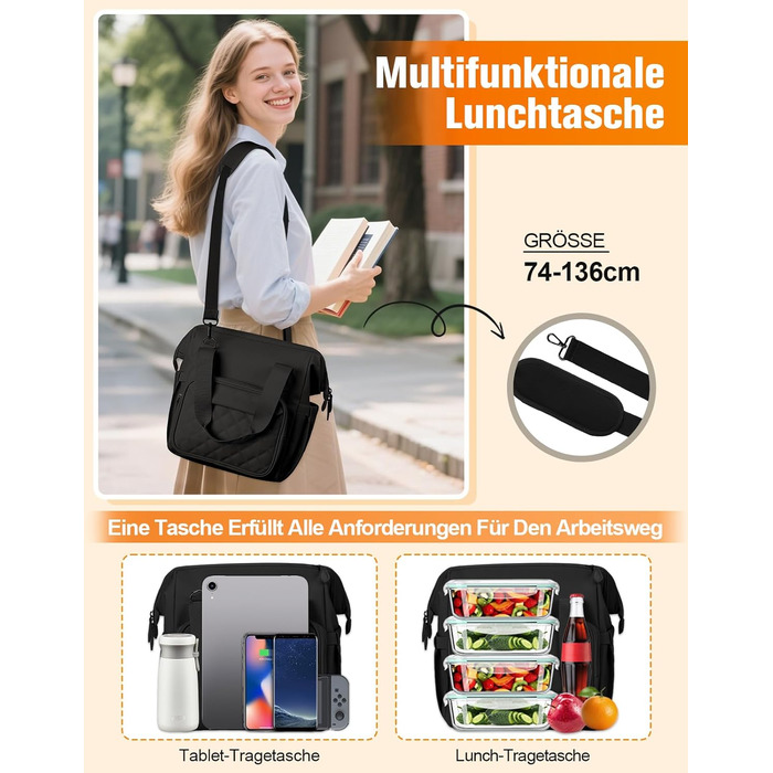 Чохол-холодильник 20 л, чорний: ізольована сумка-ланчбокс з PEVA-підкладкою, водонепроникна, з кількома відділеннями та плечовим ременем – для роботи, школи, авто, пікніка