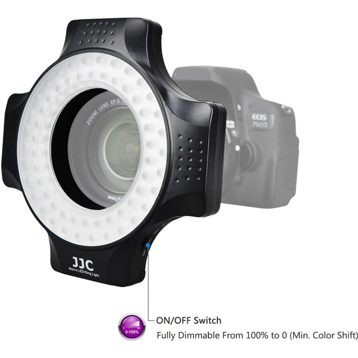 JJC LED кільцевий світловий прилад (кольцевий блиск) для DSLR камер Canon, Sony, Nikon, Olympus, Fuji - 60 LED, дифузор, адаптери 49-67mm