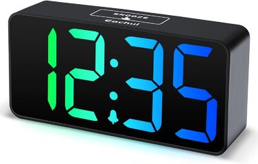 LED-годинник Eachui з USB-зарядкою, великий дисплей, регулювання яскравості та гучності, функція повтору, 12/24 год, цифровий годинник, живлення від мережі (чорний & білий)