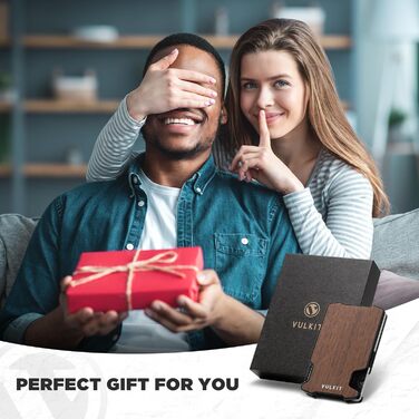 VULKIT: Шкіряне картхолдер з відділенням для грошей, RFID-захистом та Airtag, для чоловіків, Lite-walnut