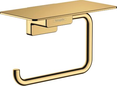 Hansgrohe AddStoris Toilet Paper Holder - Wall Mounted Tissue Holder with Shelf (Polished Gold Finish)