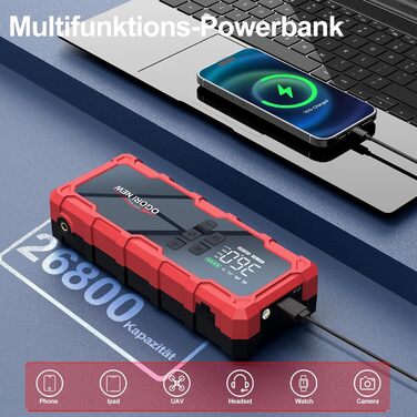 Powerbank з компресором та пусковим пристроєм Starthilfe 6000A, 12V, LED ліхтарик, для 8L бензину/10L дизеля