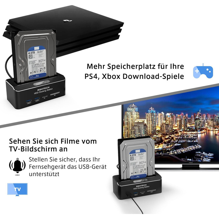 Док-станція для жорстких дисків RSHTECH Aluminium USB 3.0, 24TB, RSH-DS01, один слот + картридер SD/TF