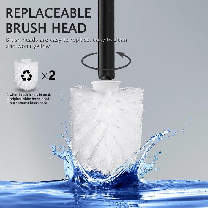 Набір для чищення унітазу FIISAYL: щітка та тримач з нержавіючої сталі (чорний, квадратний)