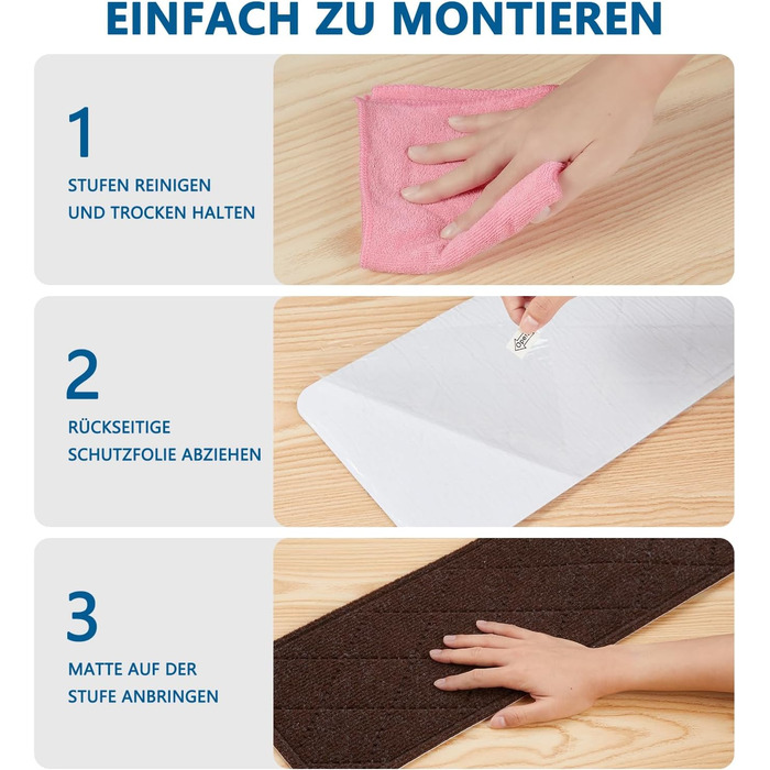 Килимок на сходи, антиковзаючий, 20x76 см (15 шт.), килим-прогун для сходів, багаторазовий клей для всіх чистих, гладких сходів, захисна килимова стрічка для дітей, (Коричневий)