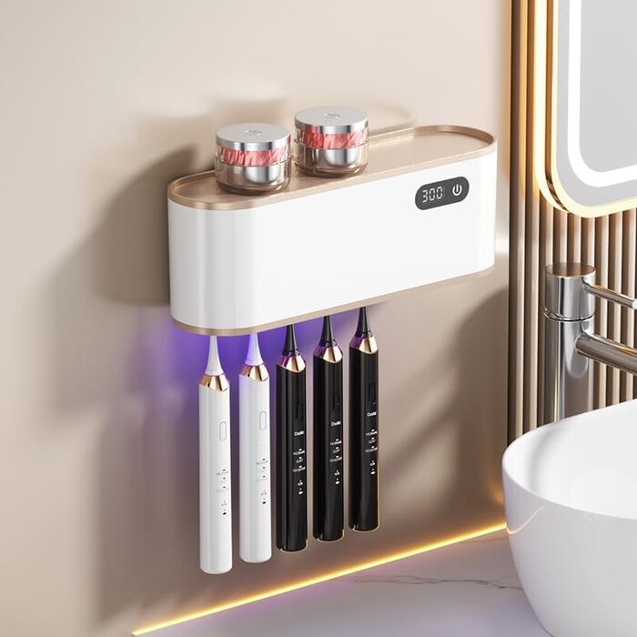 Електричний стерилізатор для зубних щіток UV, USB-організатор для 5 щіток, сушка, настінний, білий