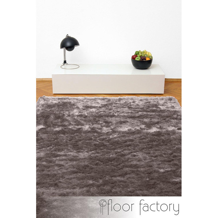 Шкіряний килим Floor Factory з високим ворсом Шэггі, Сатин / Кремовий, 140x200 см - елегантний, з шовковистим блиском