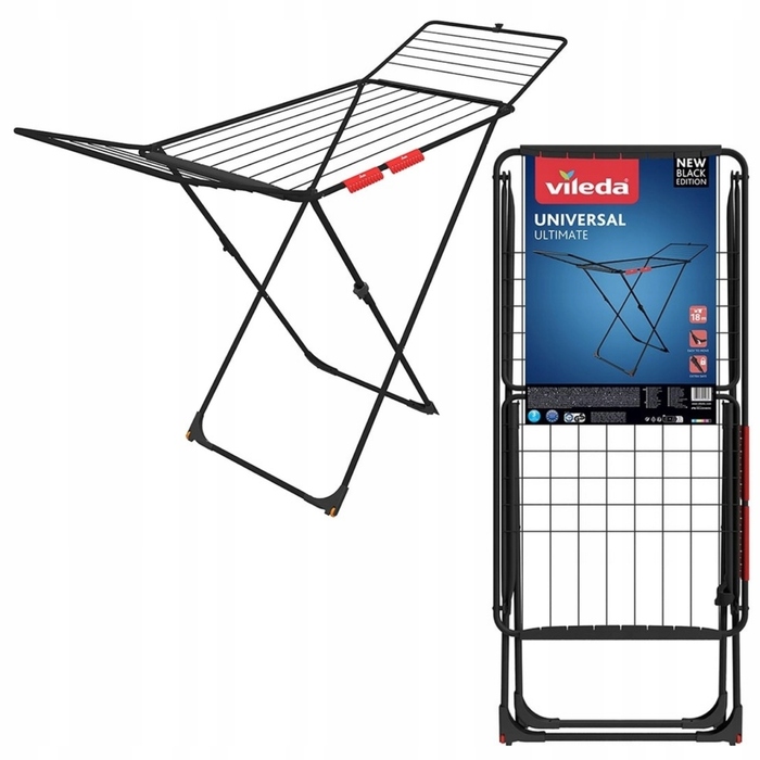 Сушарка для білизни Vileda Universal Ultimate, підлогова горизонтальна, чорна, 18 м