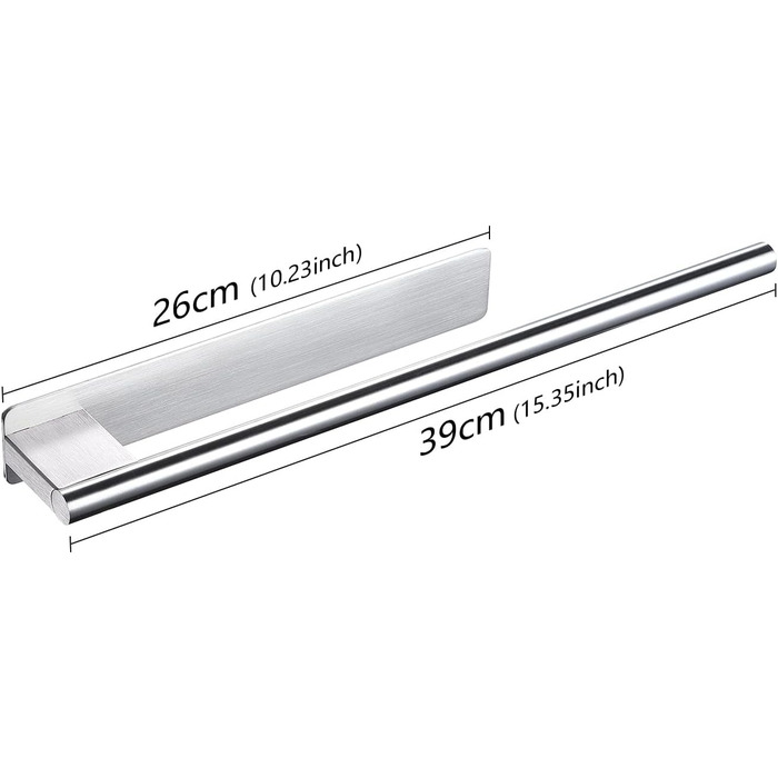 Тримач для рушників без свердління, на клейкій основі, 28 см, нержавіюча сталь, сріблястий, для ванної кімнати та кухні