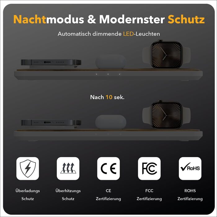 Woodcessories Multibase Pro: Бездротова зарядка 3-в-1 для iPhone, Apple Watch, AirPods з адаптером 45W (Дуб)