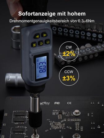 Цифровий динамометричний викрут GROWNEER 2.66-53.1 In-lbs/0.3-6 Nm з LED-дисплеєм та звуковим сигналом, 1/4'' Drive, 27 в 1