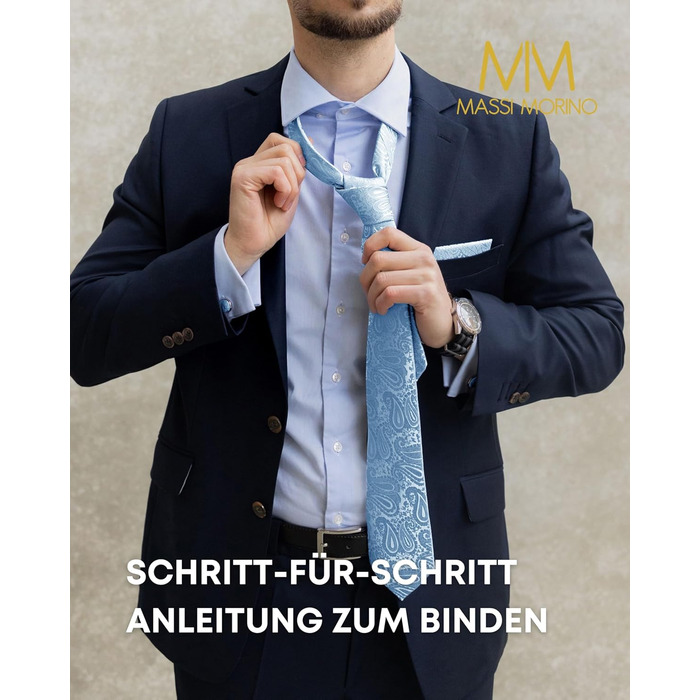 Комплект чоловічий Massi Morino: краватка, нагрудна хустка, запонки, зажим для краватки, подарункова коробка - блакитний Paisley, універсальний розмір. Для весілля.