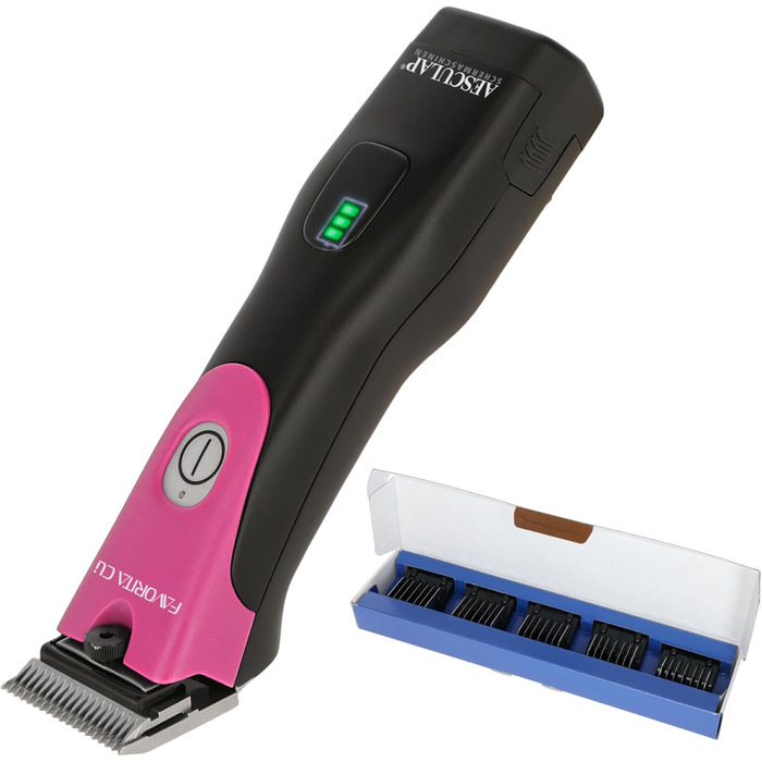 Машинка для стрижки собак та коней Aesculap Favorita CLi Akku з набором гребінців | Професійна акумуляторна машинка для грумінгу | LED-дисплей, рожевий колір