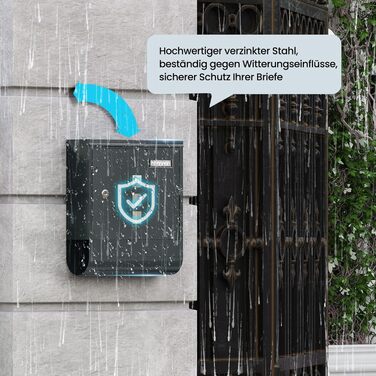 Поштовий ящик WOLTU з газетницею та вікном для імені, замиканий, 2 ключі, антрацит, 30.5x33.5x9 см