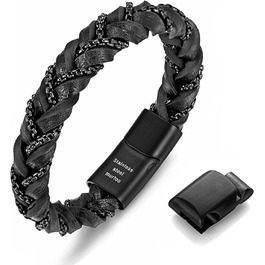 Чоловічий шкіряний браслет преміум-класу, чорний та коричневий, з нержавіючою сталевою застібкою-магнітом, 22 см