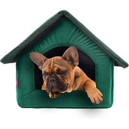 Зручна лежанка-будка для собак та котів, розмір L, зелений велюр | 34 x 44 x 38 см