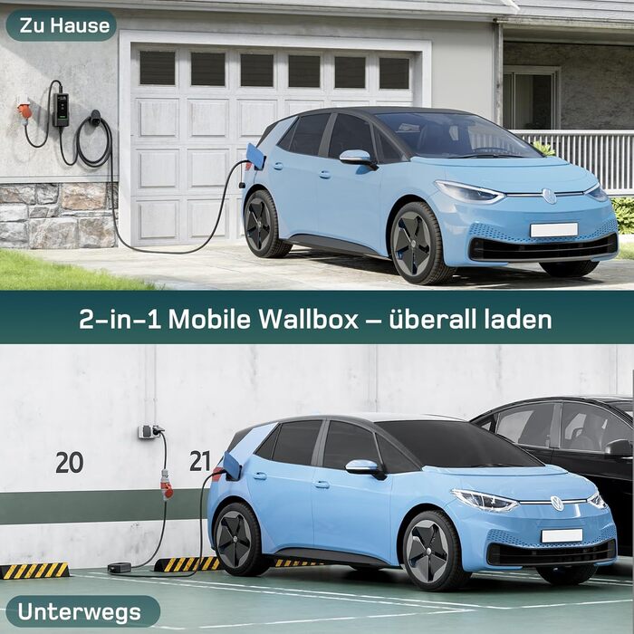 Зарядна станція для електромобілів Dé Mobile 11 кВт (6 м) з регулюванням потужності, кабель CEE 16A на Typ 2, сумісна з Model Y/3, ID.3/4/5, MG4, EX30, e-up, e-tron та BEV/PHEV