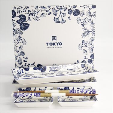 Набір для суші Flora Japonica Tokyo Design Studio (6 предметів) - блакитно-білий, порцеляна, японський дизайн, з подарунковою упаковкою