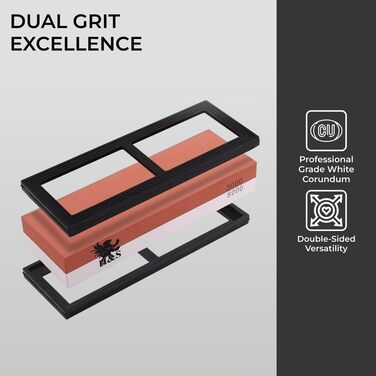 Набір точильного каміння H&S з неслизьким гумовим тримачем: двосторонній точильний камінь та брусок, зернистість 3000/8000, точилка для ножів, набір точильних каменів, мастильний камінь 10000, сталевий брусок