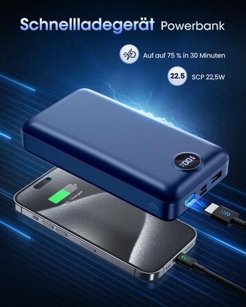 Power Bank 50000mAh з LED дисплеєм: Швидка зарядка 22.5W, 3 виходи USB та 2 входи, сумісний з iPhone, iPad, Android (Червоний)