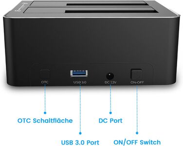 Док-станція для жорстких дисків RSHTECH з двома відсіками, USB 3.0, алюміній, підтримка 2.5/3.5