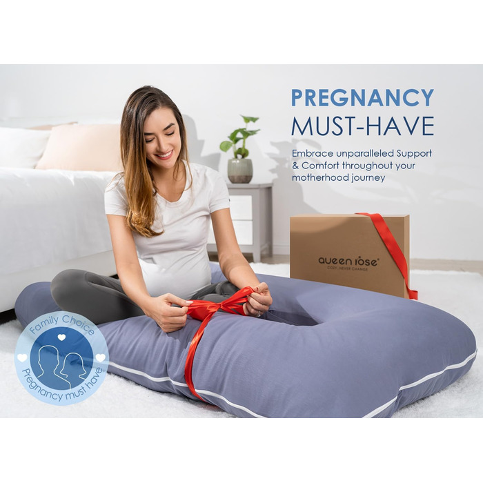 Охолоджуюча подушка для вагітних QUEEN ROSE, 140 см, U-подібна, знімний шовковистий чохол, рожева