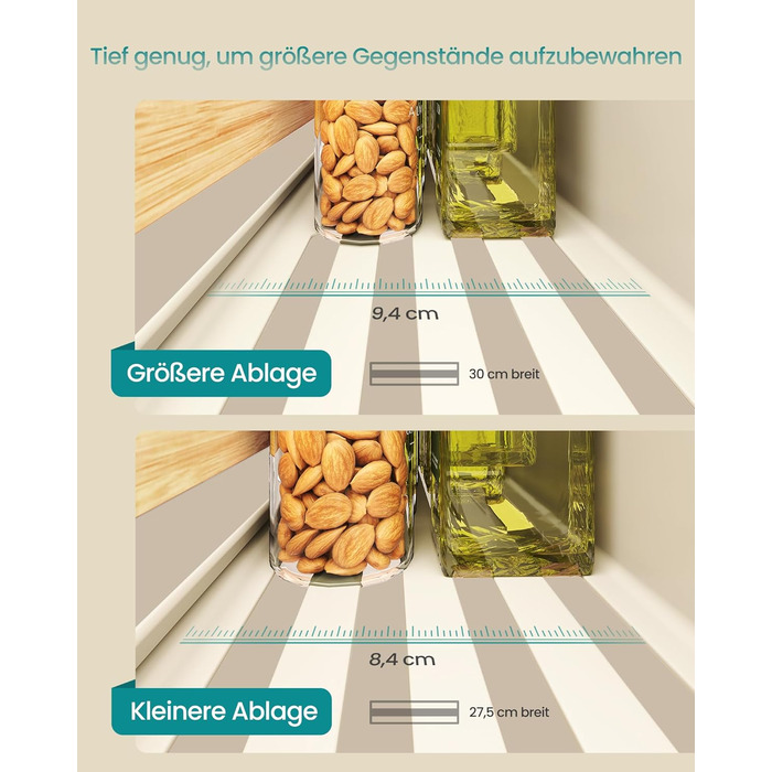 Магнітна полиця для спецій SONGMICS, 4 шт., 2 великі та 2 малі, без свердління, для кухні, холодильника, мікрохвильової печі, пральної машини, KCS061B01 (кремово-білий + натуральний бежевий, сталь + бамбук)