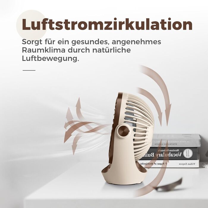 USB вентилятор OCOOPA: компактний настільний вентилятор з потужним потоком повітря та тихою роботою, 3 швидкості, 360° обертання, для офісу, дому та відпочинку на природі (коричневий)