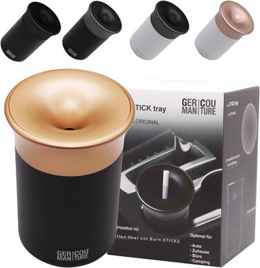 GC German Couture Stickbecher Auto-Aschenbecher compatible with IQOS ILUMA PRIME TEREA Sticks & Heets-Sticks + Glo Hyper Pro Air neo-Sticks Accessories & for PLOOM, black/gold