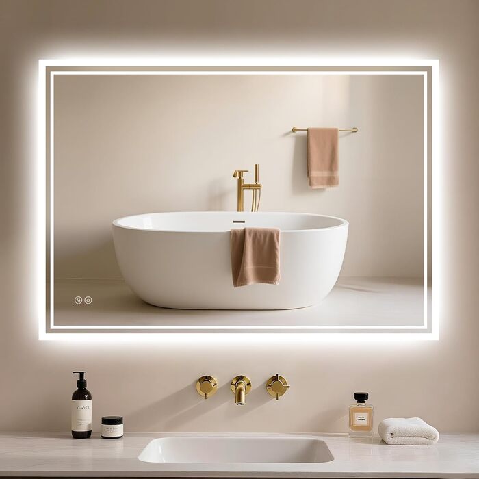 Дзеркало для ванної кімнати з підсвічуванням LED, антизапітніння, сенсорний вимикач, регулювання яскравості, 3 кольори світла, овальне, 50x70 см