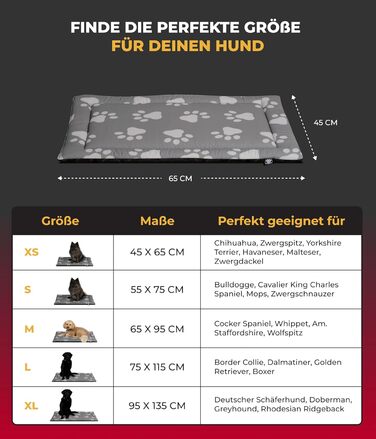 Літня собача ковдра HS-Hundebett® з бавовни з наповнювачем та антиковзким покриттям XS (45x65 см) – М'яка ковдра для собак на літо – Пральна та довговічна – Легка літня ковдра для собак – Лапка Антрацит, Виготовлено в Німеччині Лапка Антрацит 45x65 см