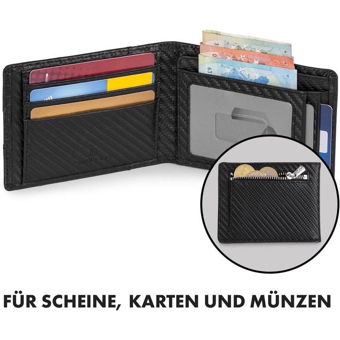 Портмоне ZNAP® Slim Wallet: картхолдер для чоловіків з RFID захистом (Flapp Carbon, 8 карт)