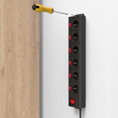 Розподільник розеток Hama з індивідуальним керуванням, захистом від перенапруги, 6 розеток, поворот на 90°, чорний, 1.4м кабель