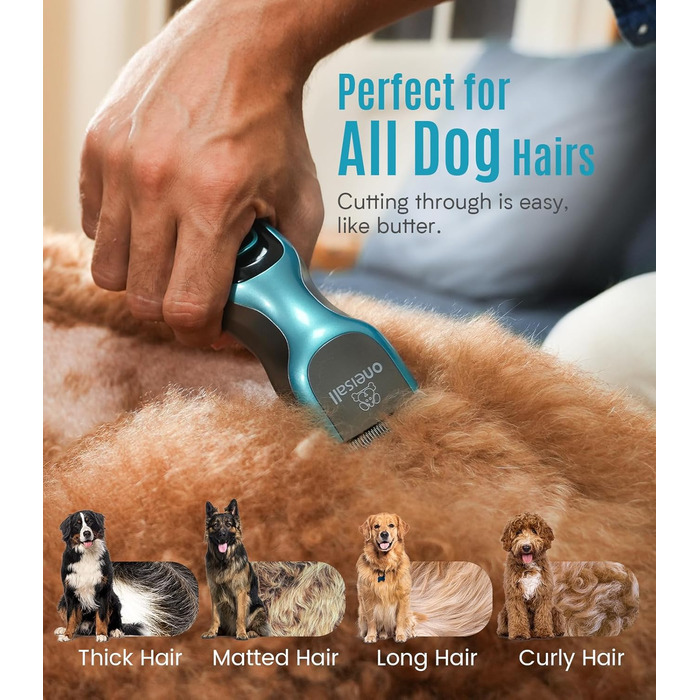 Машинка для стрижки собак та котів Oneisall 2-в-1, професійна, для довгошерстих та сплутаних порід, потужна, блакитна