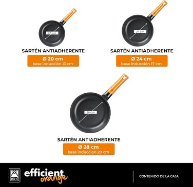 Набір сковорідок BRA Efficient Orange, алюмінієвий, чорний, 20/24/28 см, 4 шт.