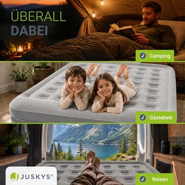 Самонадувний двопомісний матрац Juskys® Sapri L, 197x154x45 см, антрацитово-сірий