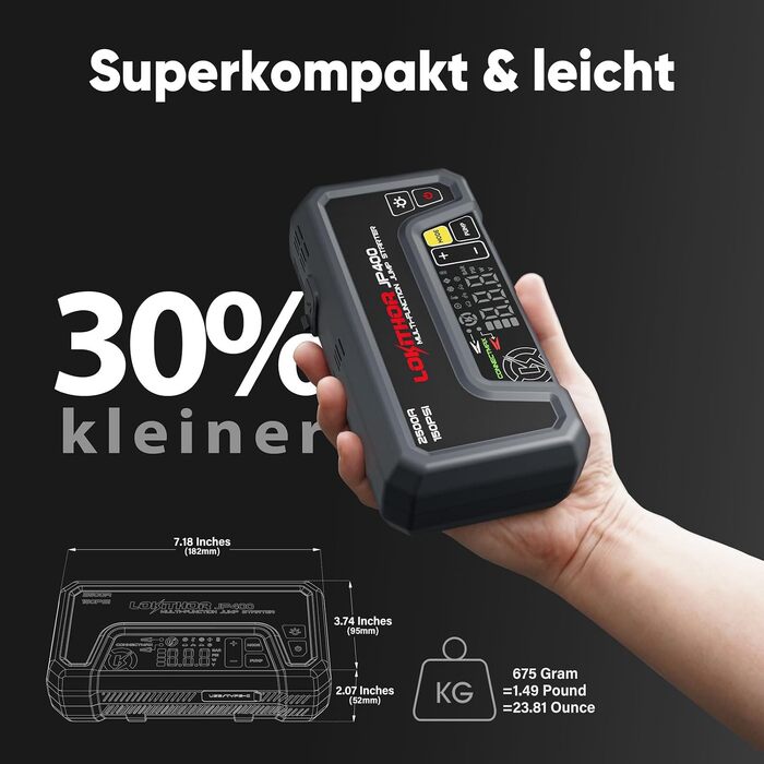 Пусковий пристрій LOKITHOR JP400 Jump Starter Powerbank 2500A з компресором 150 PSI для автомобіля
